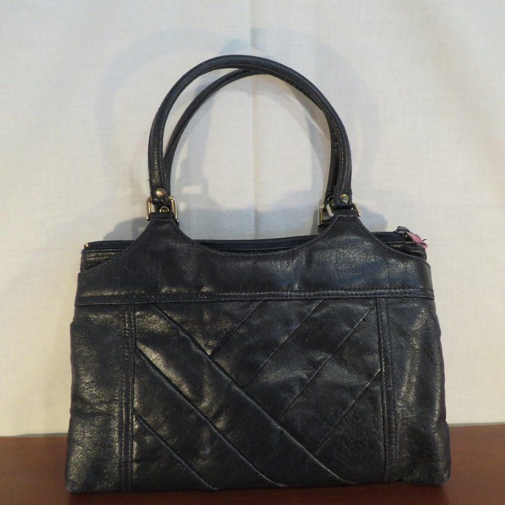 *Vintage* Bonni Jane Handbag Navy Blue Crisscross Pattern Front (731)